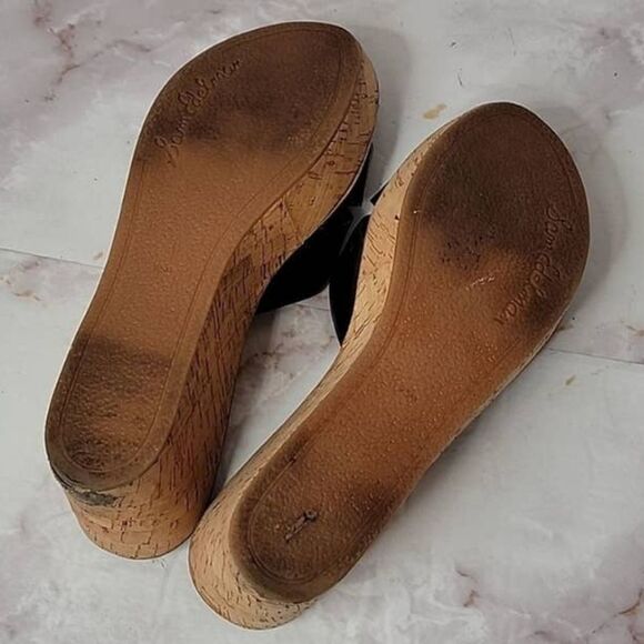 𝅺Sam Edelman Reid Black Strap Cork Wedge Sandals - Picture 8 of 13
